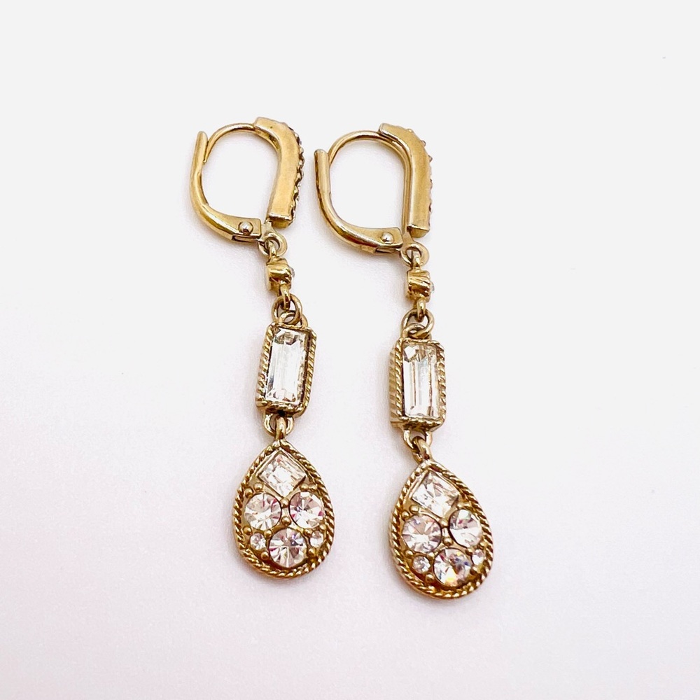 Givenchy Gold Tone & Rhinestone Dangle Drop Earri… - image 2